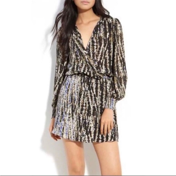 Parker Faux Wrap Abstract Print Silk Long Sleeves Dress Size S - Picture 1 of 9